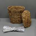 Ctosree 3 Gallons Small Wicker Trash Can with Lid Handle Woven Wicker Rattan Bathroom Waste Basket Boho Trash Basket with 100 Plastic Garbage Bags for Bedroom Office Laundry (Oval Style)