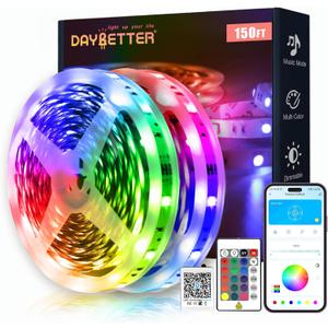 DAYBETTER led Strip Lights,led Lights for Bedroom with 24V Power SupplyMusic Sync Color Changing led Strip Lights, Desk, Home Kitchen Party Decor with App & Remote Control (150 ft)