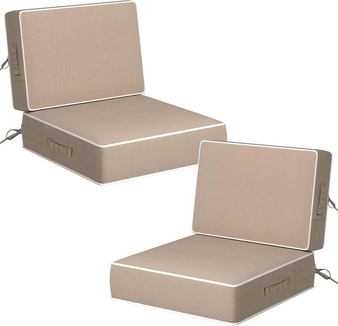 5" Thicker Outdoor Chair Cushions 2 Sets 24" *24" Waterproof Patio Chair Cushions for Outdoor Furniture w/Removable Cover 30D High Density Sponge Filling Thicken Patio Furniture Cushion w/Handle &Ties