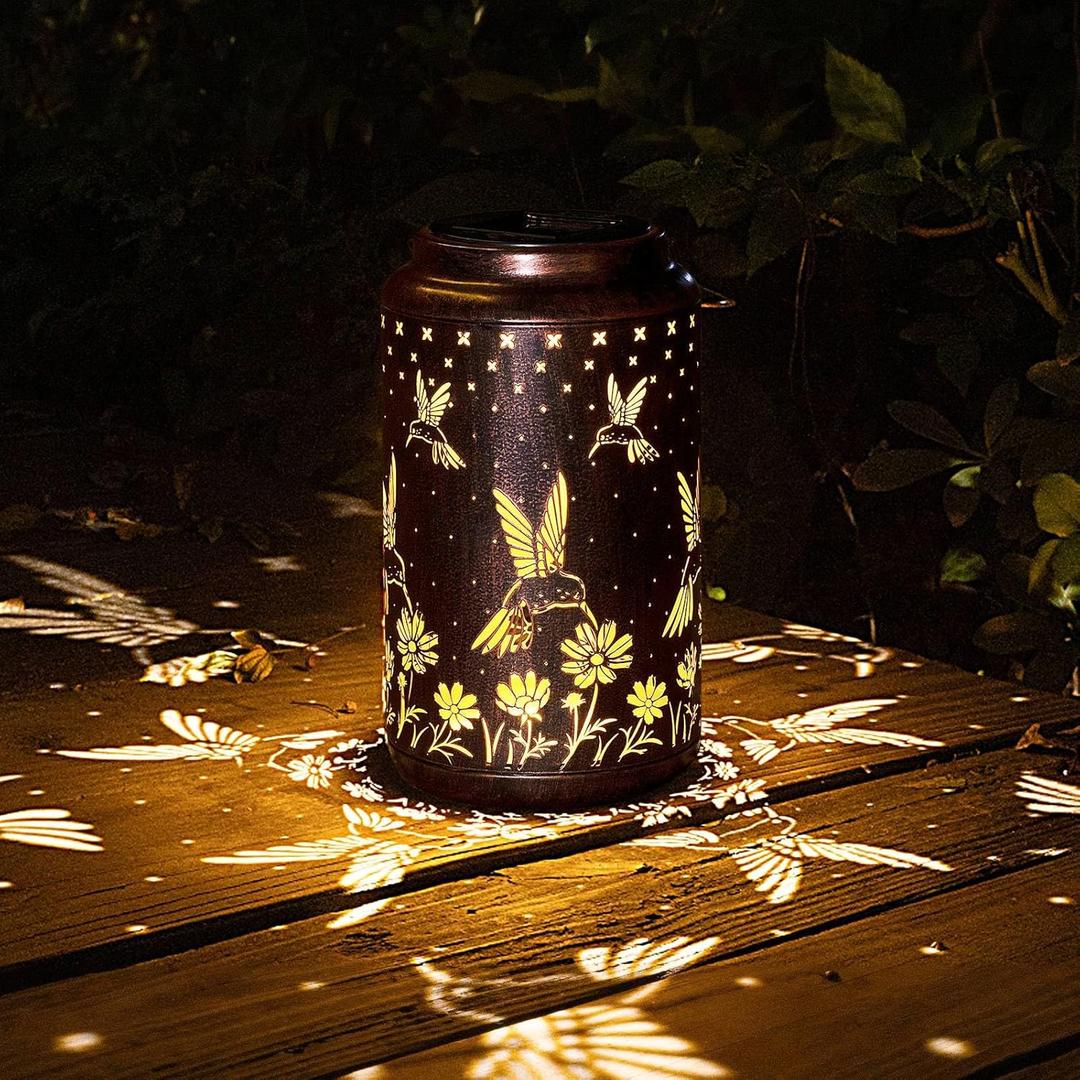 Hummingbird Lantern Hanging Solar Lights Outdoor Decorative Solar Lantern Waterproof for Table Patio Yard Garden Lawn Landscape Lighting, Gardening Gifts for Women Mom (Hummingbird-B)