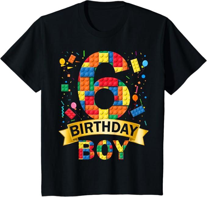 Kids 6 Year Old Building Blocks 6th Birthday Boy T-Shirt Small