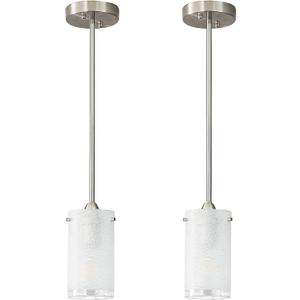 1-Light Mini Pendant Light Fixtures, Modern Chandelier Hanging Ceiling Light with White Frosted Shade, Brushed Nickel Pendant Lighting for Kitchen Bedroom Hallway, Adjustable Height, 2 Pack