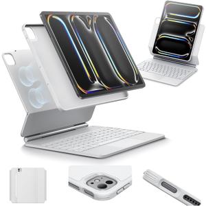 ESR iPad Pro 13 Inch Case with Keyboard (M5/M4, 2025/2024), iPad Pro 13 Keyboard Case with Easy-Set Magnetic Stand, Portrait/Raised Modes for iPad Pro 13, Removable, Rebound 360 Series,White