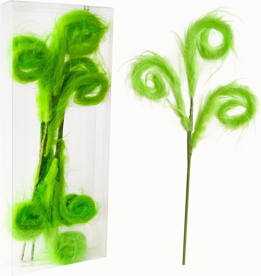 12 Pcs Grinchs Christmas Tree Decorations, 17 Inch Lime Green Christmas Oraments,Tree Picks, Grinchmas Tree Topper Filler Decor, Green Feathers Furry Picks for Xmas