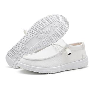 Womens Loafers Women Shoes Casual Slip-On Canvas Shoes Breathable Lightweight Boat Shoes for Women (8, White)