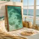 Framed Two People Swimming Wall Art, Green Summer Beach Pictures Wall Decor, Minimalist Abstract Coastal Paintings Canvas Prints Beachy Home Decor for Living Room Bedroom Bathroom 16x24 inch