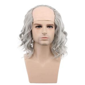 VGbeaty Old Man Short Wave Grey Bald Wig Cosplay Curly Hair for Halloween Costume Party (Long)