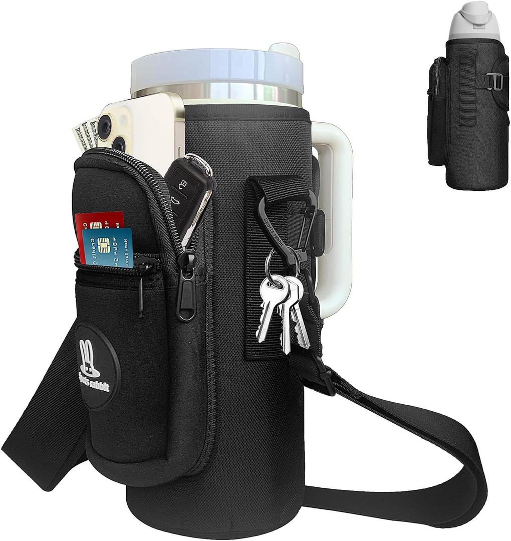 Sports rabbit Universal Water Bottle Holder  Durable Oxford & Neoprene Hybrid Design Compatible with Stanley 30/40oz Handled & 64/87oz Straight Tumblers, Adjustable Strap for Gym, Travel, Outdoors (Black) Sports rabbit Universal Water Bottle Holder  Durable Oxford & Neoprene Hybrid Design Compatible with Stanley 30/40oz Handled & 64/87oz Straight Tumblers, Adjustable Strap for Gym, Travel, Outdoors (Black)
