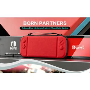 Hard Shell Carrying Case for Switch 2 Shockproof Travel Storage Bag with 10 Game Card Slots, Wrist Strap & Mesh Pocket, Portable Protective Case for Switch 2 Console (Red)