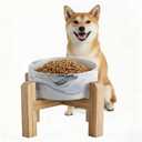 Elevated/Raised Ceramic Dog Bowl with Bamboo Stand,Marble Pattern 6 Inch 3.6 Cups Non Slip Heavy Weighted Single Pet Dish, for Small Medium Breed & Cats,Reduces Neck Strain Marble Grey