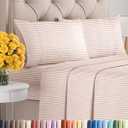 King Size 4 Piece Sheet Set - Ultra Soft & Cooling Bed Sheets - Fits 8 Inch to 16 inch Mattress - Wrinkle & Fade Resistant with Deep Pockets - Breathable, Comfy Hotel Luxury Bedding - Blush Stripes