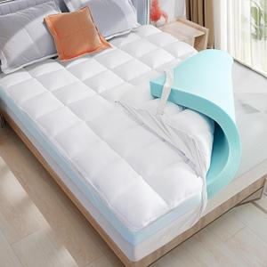 WhatsBedding 4 Inch King Size Dual Layer Memory Foam Mattress Topper,2 Inch Gel Memory Foam and 2 Inch Pillow Top Mattress Pad Cover