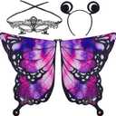 Spooktacular Creations 3pcs Adult Halloween Violet Butterfly Wing, Women Halloween Costumes Accessories, Shawl Wing with Lace Mask and Black Headband (Purple)