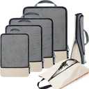 BAGAIL 4 Set/6 Set/8 Set Compression Packing Cubes Travel Accessories Expandable Packing Organizers(Beige HalfMesh 6 Set)