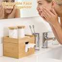 Bamboo Face Towel Holder with 120 XL Towels - Open-Top Skincare Organizer for Facial Cleansing Wipes & Beauty Essentials - Bathroom Countertop Vanity Organizer