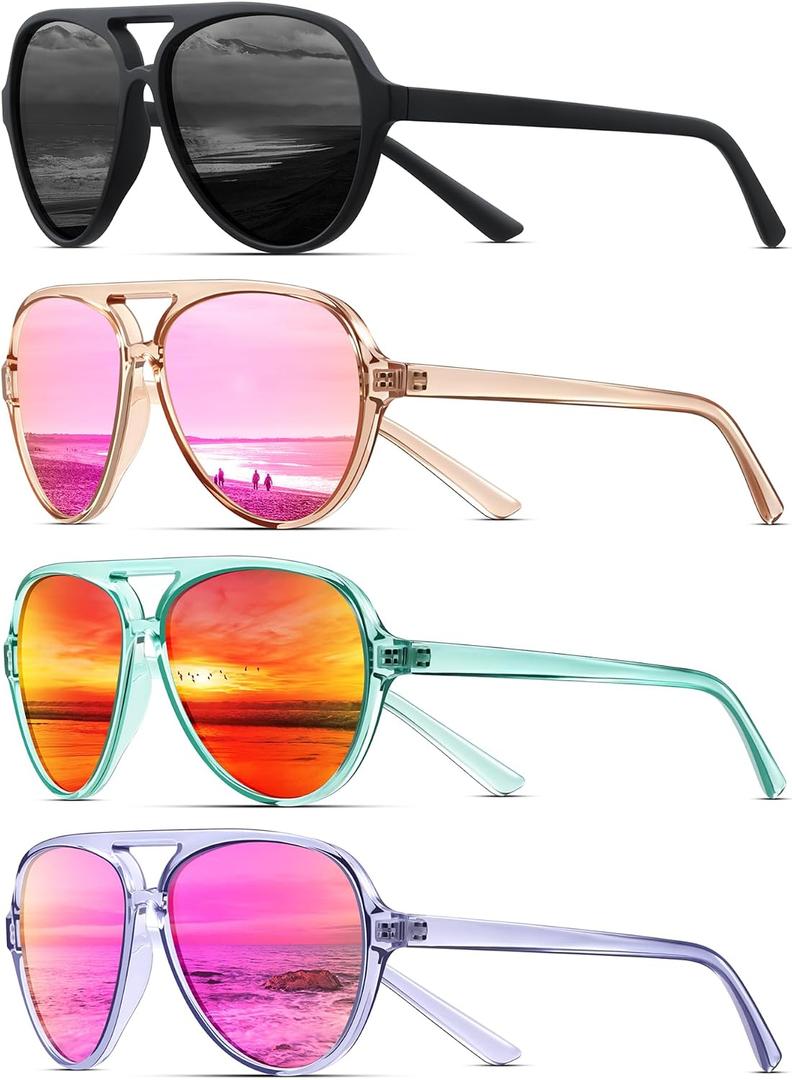 KUGUAOK Polarized Aviator Sunglasses for Women Sporty Style Running Sun Glasses Tangle Free Frame Vintage Trendy Shades