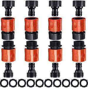 16 Pieces Garden Hose Quick Connector 3/4 Inch Plastic Water Hose Fittings Male and Female Connectors End Adapters with 10 Pieces Rubber Gaskets(Red, Black)