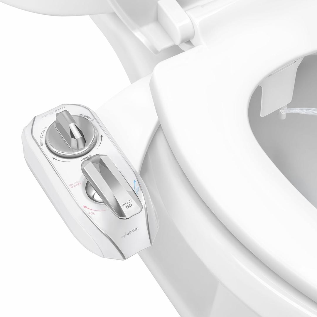 LUXE Bidet NEO 320 Plus - Warm Water, Dual Nozzle, Non-Electric Bidet Attachment for Toilet Seat, Patented Slide-In Install, 360 Self-Clean, EZ-Lift to Clean, Feminine & Rear Wash (Chrome)