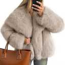 ZESICA Women's Winter Faux Fur Coats Fluffy Jacket 2025 Trendy Long Sleeve Lapel Shaggy Warm Outerwear with Pockets, S