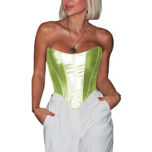 ABMOIU Leather Corset Tops for Women Strapless Lace Up Boned Sweetheart Neck Bodyshaper Bustier Sexy Crop Top (XXL) Fluorescent Green