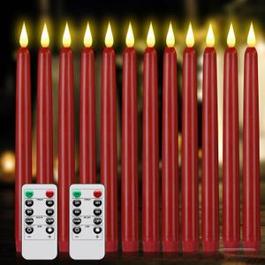 Flameless Taper Candles with Remote Control,3/6/9/12/15pack Plastic LED Candle, Flickering Battery Operated, 9.2'Classic Tall Candle for Wedding, Party,Christmas,Home Decor (12PACK, Red)