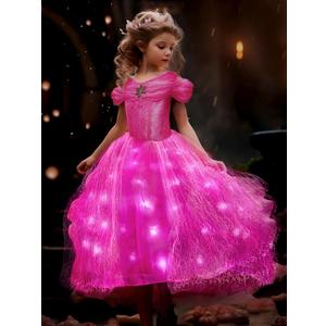 UPORPOR Princess Costume for Girls, Syncs with Music, App-Control Princess Dress, RGB Led Light Up Toddler Dress for Ages 6-7 Years
