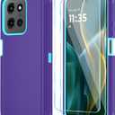 Qinmay Phone Case for Motorola Moto G 2025/Moto G Play 5G 2025 Case with HD Screen Protector, Heavy Duty Shockproof & Dropproof 3-Layer Cover Phone Case,PurpleSkyBlue