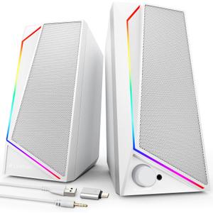 LENRUE Computer Speakers, USB/USB-C Powered PC Speakers with Loud Stereo Sound, Headphone-in for Desktop, Laptop, Monitor (1059White)