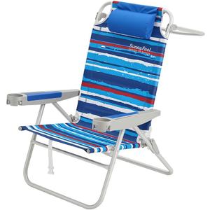 SUNNYFEEL Backpack Beach Chairs for Adults, Mid-Height 5-Position Reclining | 180 Lay Flat Oversized Folding Portable Beach Chair with Cup Holder Towel Bar Heavy Duty for Beach/Lawn/Outdoor/Camping