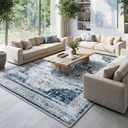 7x9 Area Rug for Living Room Non Slip Low Pile,Washable 9 x 7 Bohemian Area Rugs for Bedroom Indoor,7 Foot by 9 Foot Boho Ancient Gray Blue Mix Dining Room Carpet Modern,7'Ft x 9'Ft Office Desk Mat