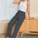 Sarin Mathews High Waisted Wide Leg Pants for Women Business Casual Dress Pant Palazzo Long Work Trousers with Pockets (Gray, L)