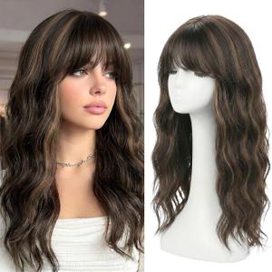 Hair Toppers for Women with Thinning Hair 20 Inches Long Wave 360 3D Synthetic Clip in Topper Hairpieces with French Bangs Big Base Adds Volume and Natural Coverage