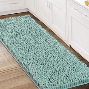 H.VERSAILTEX Bathroom Rugs Bath Mat Bath Rugs Bath Mats for Bathroom Non Slip Extra Soft Chenille Bath Rug Fulffy Shag, Indoor Rug Runner Carpet for Entry Living Room (Aqua Foam, Large 59" x 20")
