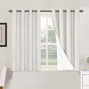 H.VERSAILTEX Primitive Linen Curtains 100% Blackout Curtain Drapes Burlap Fabric Curtains with White Thermal Insulated Liner, Grommet Top Drapes Living Room/Bedroom (2 Panels, 52 x 45 Inch, Ivory)