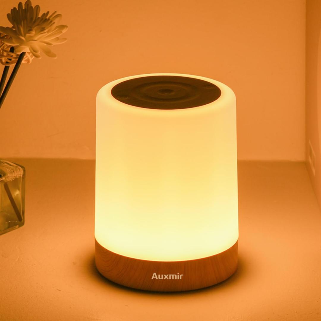 Auxmir Night Light for Kids Baby, Dimmable Touch Lamp for Nursery, 11 RGB Colors 5 Brightness, Portable Rechargeable Bedside Table Lamp for Nightstand, Kids Night Light for Bedroom Living Room, Brown