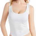 Ribbed Tank Tops for Women Square Neck & V Neck Reversible 2025 Summer Sleeveless Sexy Camisole Going Out Tops (White, L)