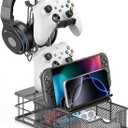 KDD Headphone Stand with Drawer - Headset & Controller Holder for Desk - Aluminum Supporting Bar Earphone Stand with Cable Organizer - Universal Gaming PC Accessories Storage