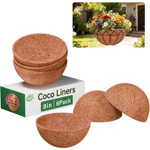 Halatool 6 Pack 8 Inch Coconut Liners for Planters 100% Natural Coco Coir Fiber Hanging Basket Liners Round Coco Liner for Flowers Vegetables Balcony Garden Patio Porch Home Decor