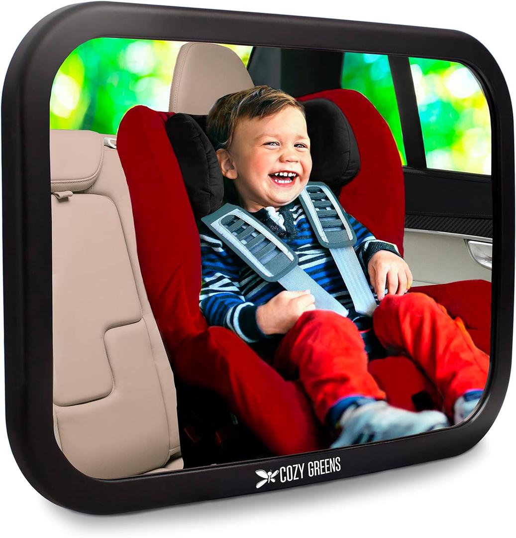 Shatterproof Baby Car Mirror, Fully View Infant in Rear Facing Car Seat - Newborn Safety, Crash Tested & Extra Wide, Crystal Clear, Easy Install by Cozy Greens