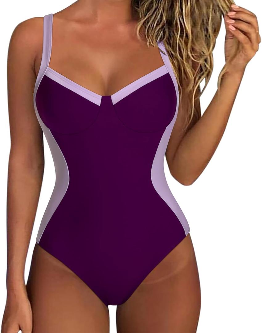 SUUKSESS Womens Tummy Control One Piece Swimsuit Sexy Crisscross Back Bathing Suit (Medium, Purple Colorblock) SUUKSESS Womens Tummy Control One Piece Swimsuit Sexy Crisscross Back Bathing Suit (Medium, Purple Colorblock)