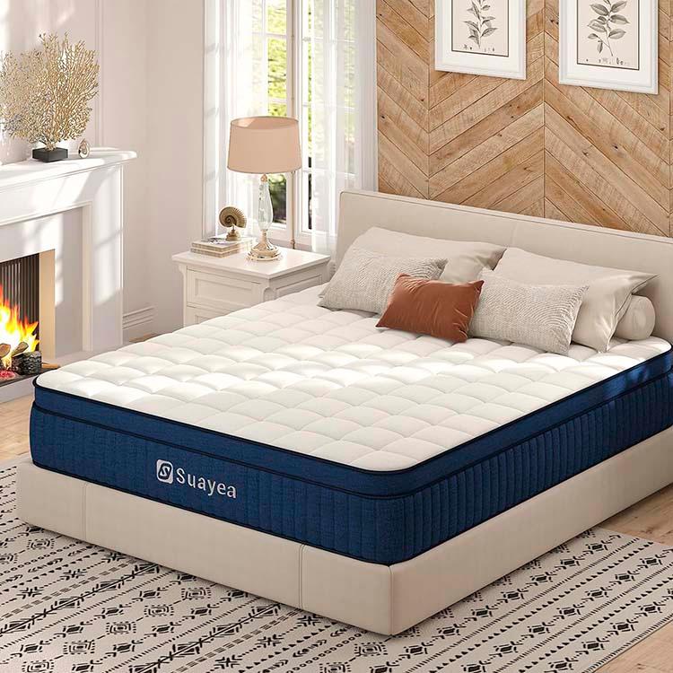 SUAYEA King Size Mattress, 12 Inch King Mattress in a Box, Medium Firm Pocket Spring and Gel Memory Foam for Superior Comfort, Pressure Relief, Strong Edge Support