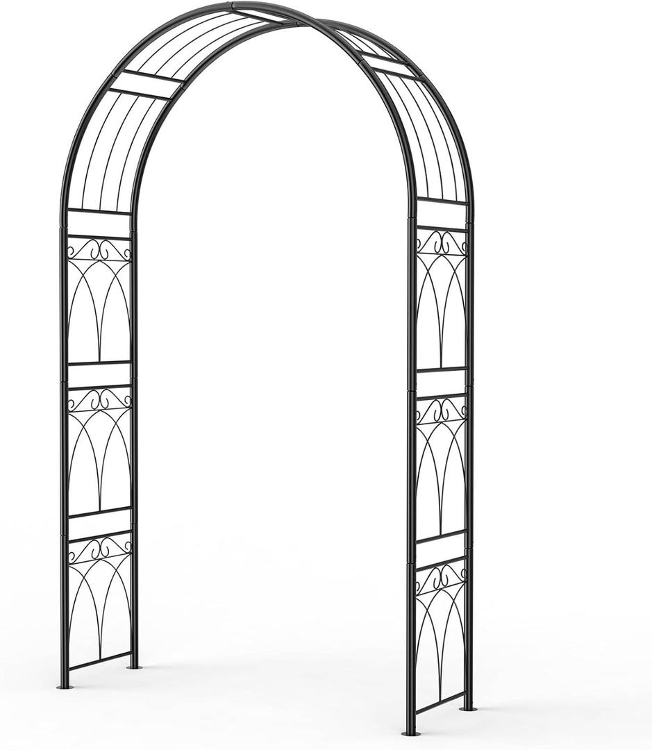 8FT Heavy-Duty Garden Arch - Rustproof Metal Trellis for Climbing Plants, Easy Assembly Wedding Arbor for Outdoor Decor, Wide Black Archway for Roses, Vines & Bridal Parties
