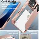 ATATOO for iPhone 16 Case Wallet, Built-in Card Holder (Store 3-5 Cards) & Slide Lens Cover, Military Grade Protection, Shockproof Silicone Protective Case for iPhone 16, Rose Gold