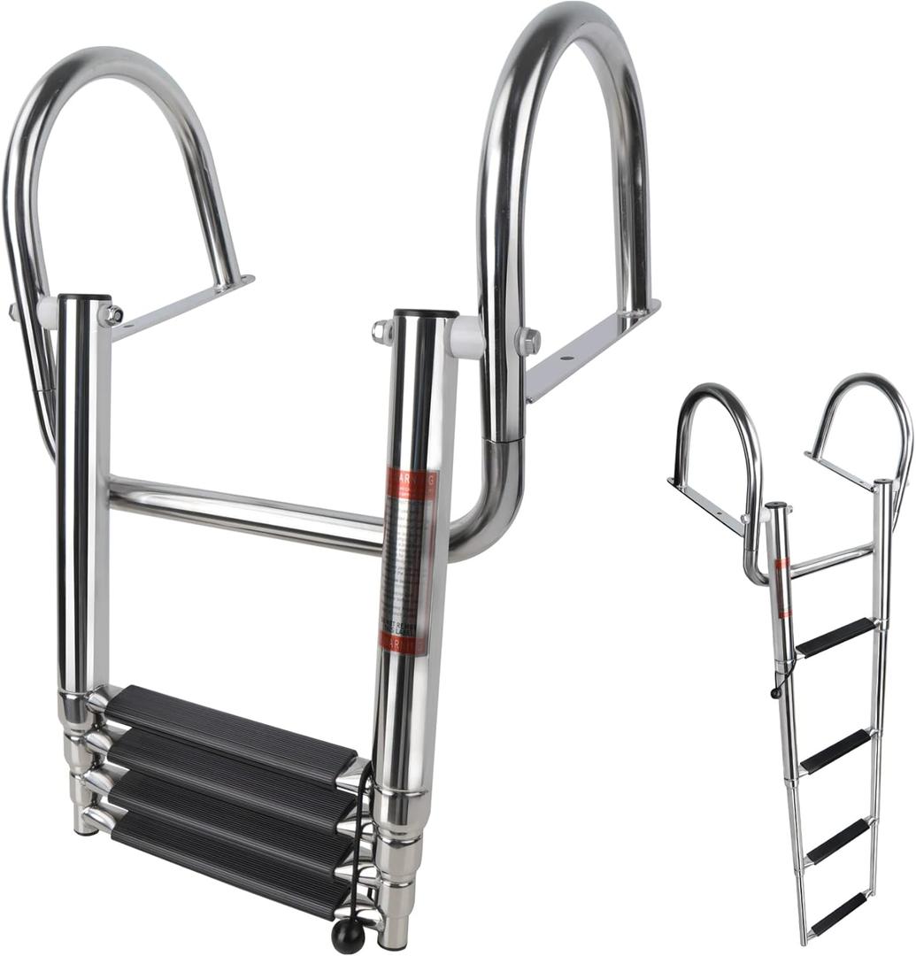 4 Step Pontoon Boat Ladder, Pontoon Ladders for Pontoon Boats,Stainless Steel Rear Entry Inboard Ladders Over Platform