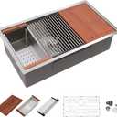 Dcolora 33" Black Undermount Kitchen Sink Workstation NANO-PVD Kitchen Sinks with Ledge Round Corner 16 Gauge Stainless Steel Single Bowl Basin, Stainless Steel 33"x19’x10", DC-U7706