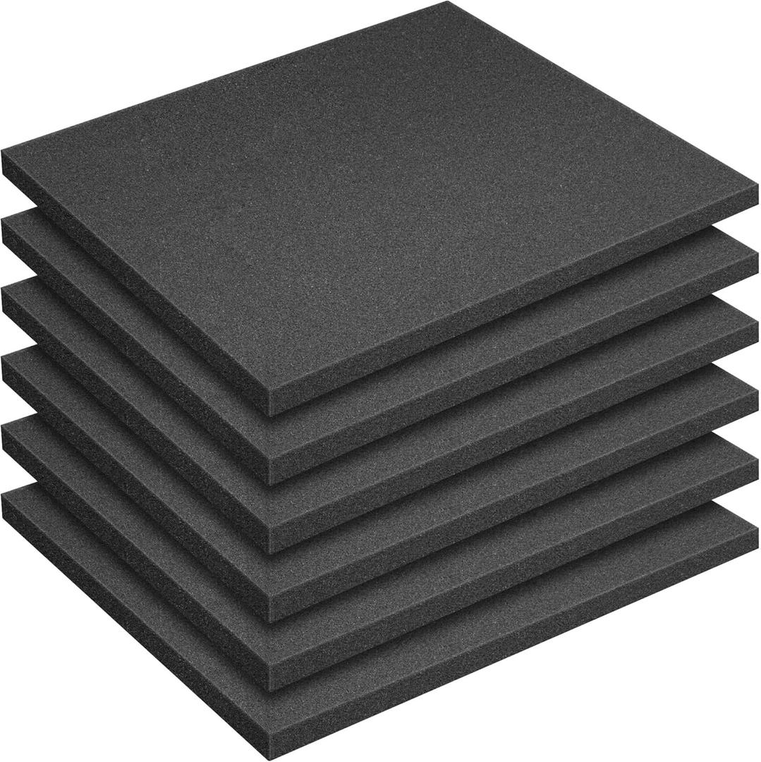 DECOHS 6 PCS Polyurethane Foam Sheet-16x12x1 Inch Cuttable Foam Inserts for Cases-Packing Foam Pads for Toolbox Camera Storage and Crafts