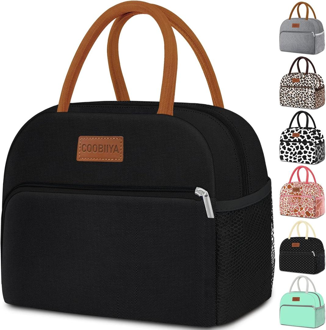 Coobiiya Lunch Box Lunch Bag for Women Men, Reusable Cute Lunch Pail bag,Leakproof,Insulated LunchBox Tote Compact 10L, Cooler Lunch Container for Work Travel Office (Black)