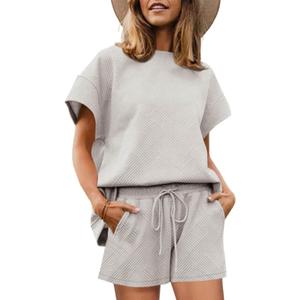 Imily Bela Womens Loungewear Set Short Sleeve Tops and Shorts 2 Piece Outfits Plus Size Oversized Pajama Set with Pockets (Gray)