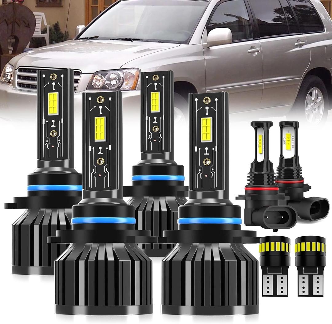 For 2001-2007 Toyota Highlander light Bulbs, 9005 High Beam 9006 Low Beam 9006 Fog Light License Plate Lights Combo, 8PCS