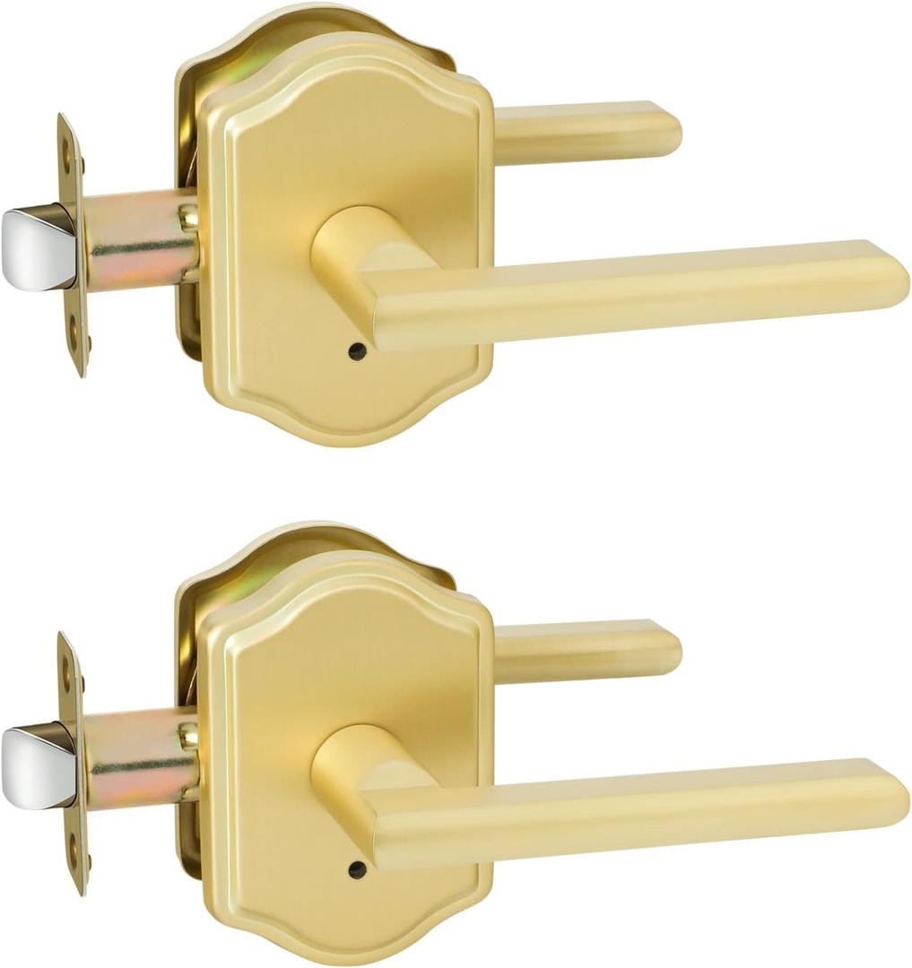 goldenwarm Gold Door Handles Interior, Classic Zinc Alloy Brushed Brass Privacy Door Handles, Brushed Gold Door Lever for Bedroom, Bathroom(2 Pack)